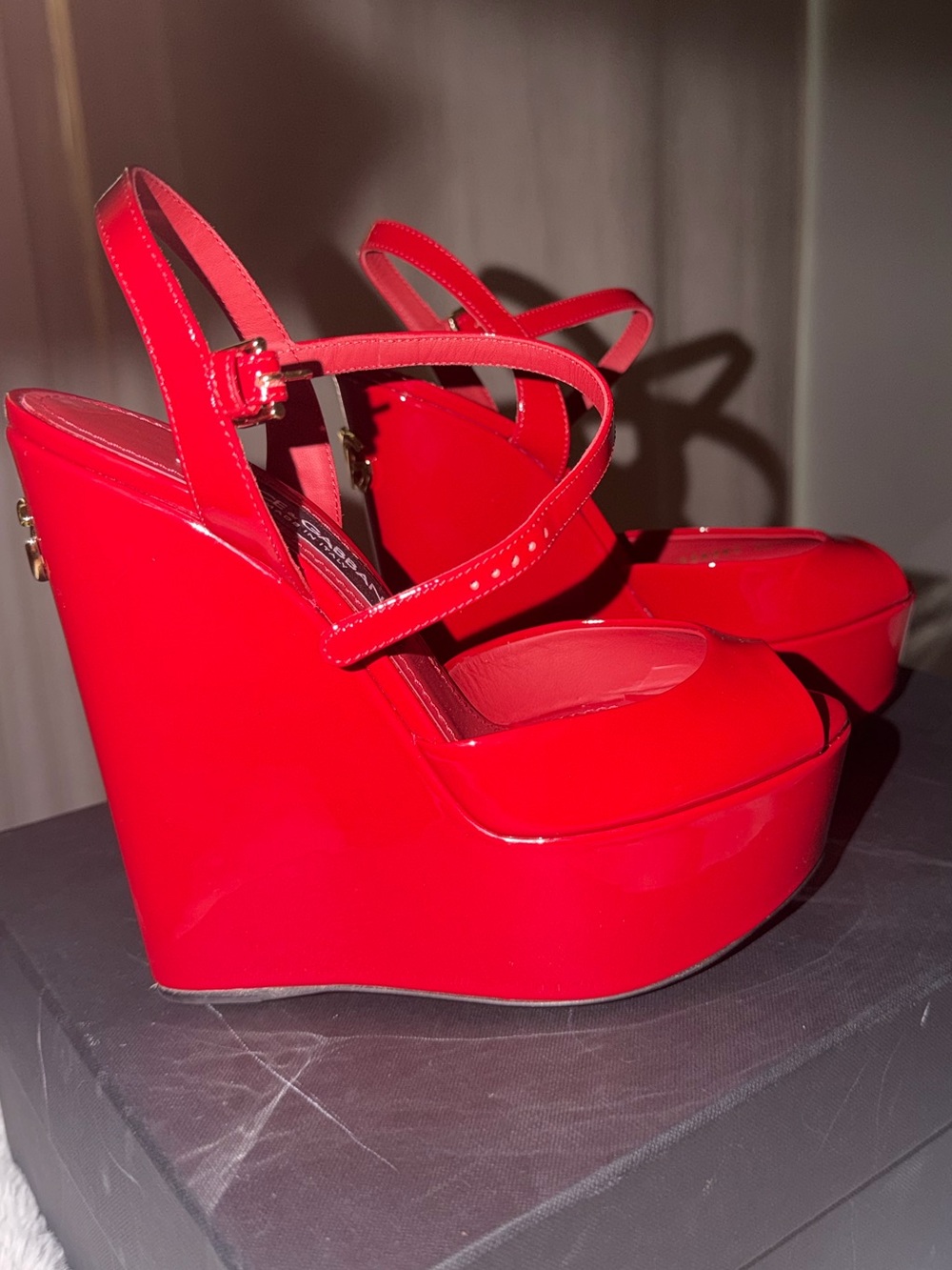 Dolce & Gabbana Patent Red Platform Wedge Sandals